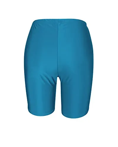 Women's Tummy Control Swim Shorts Long Board Shorts-Blue